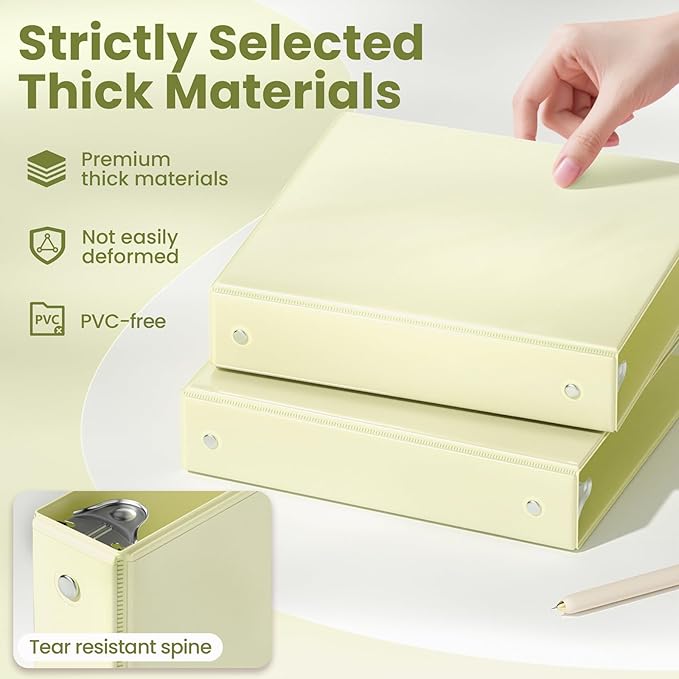 SUNEE 3 Ring Binder 1.5 Inch 1 Pack, Clear View Binder Three Ring PVC-Free (Fit 8.5x11 Inches) for School or Office Supplies, Light Yellow