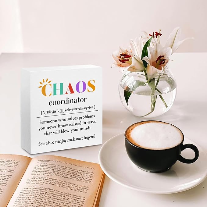 Chaos Coordinator Wood Box Sign, Chaos Coordinator Gifts, Thank You Gifts for Coworker Manager Teacher Nurse, Office Bedroom Home Desk Cubicle Table Shelf Decor Administrative Professional Day