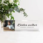 Desk Name Plate Personalized, Custom Name Plates for Desks, Office Desk Decor, Clear Acrylic Glass Block with Photo, Personalized Office Gifts for Women Men Coworkers Boss Teachers, Appreciation Gifts