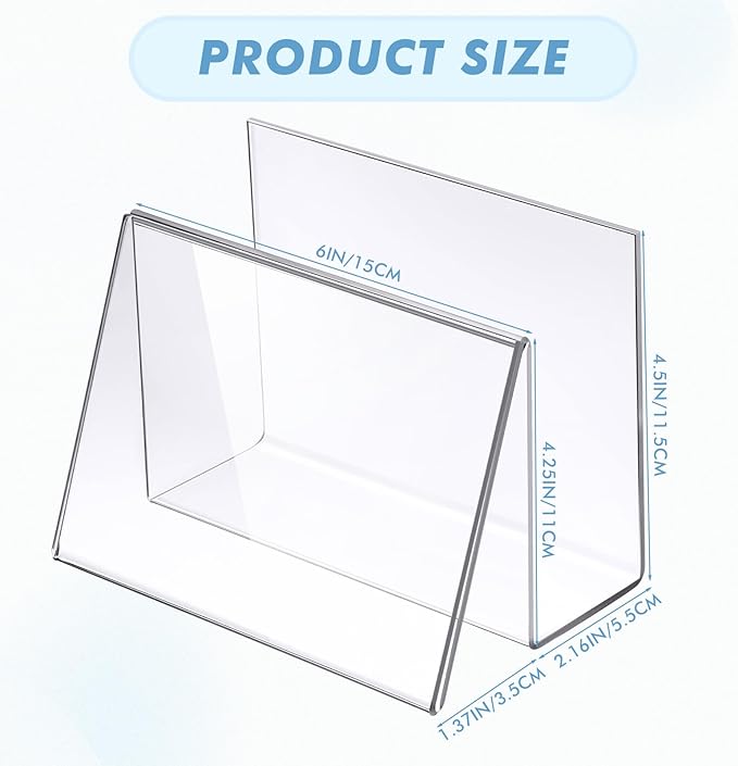 Vicenpal 2 Pcs Clear Acrylic Postcard Holder Business Card Holder Greeting Card Display Clear Business Card Stand Rack for Index Card Organizer Desk Table Home Office School, 6 x 4.25 x 4.5 Inch