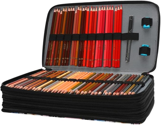 Vomgomfom Colored Pencil Case - 300 Slot Pencil Holder with Zipper Closure, Twill Fabric Large Capacity Pencil Case for Watercolor Pens or Markers, Artist Organizer (Black)