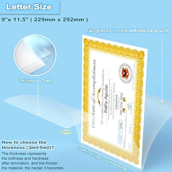 Laminating Pouches, 500 PCS 3 Mil Laminating Sheets 9 x 11.5 Thermal Laminate Sheets Holds 8.5 x 11 Inch Sheets, Universal Lamination Paper for Laminator, Photos, Files, Round Corner Letter Size