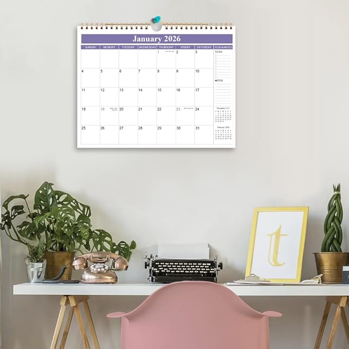 2026 Calendar - Calendar 2026 from January 2026 - December 2026, Wall Calendar 2026 with Thick Paper, 11.5" x 14.5", Purple
