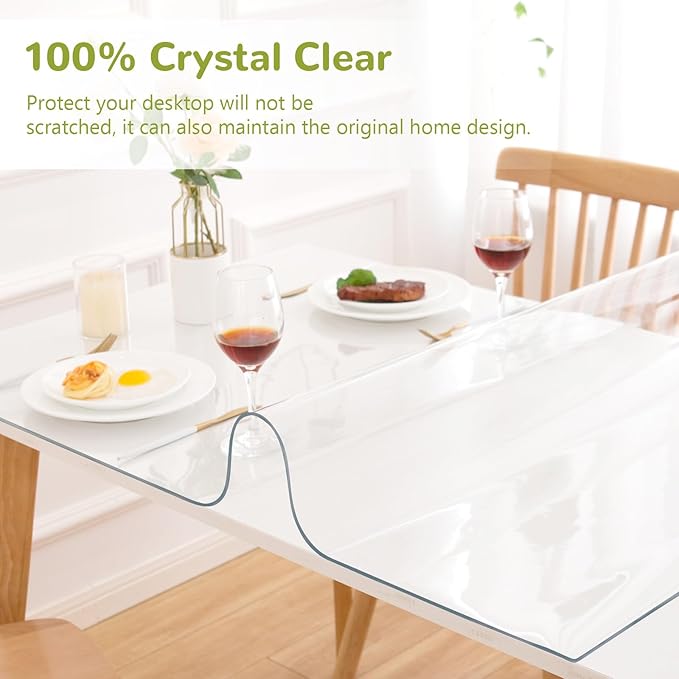 Eisdroma 36 x 96 Inch Clear Table Cover Protector, Clear Table Protector for Dining Room Table, 1.5mm Plastic Table Cover, Waterproof Table Pad for Kitchen, Office