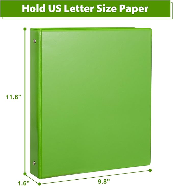 CIXILDTS 1-Inch 3 Ring Binder, Standard Round Ring Binder Fit Letter Size Paper, Presentation View Binders, 6-Pack, Green