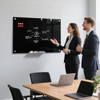 MaxGear Glass Whiteboard, Tempered Magnetic Dry Erase Board Black, Frameless Wall Mounted, Office Classroom Conference Room Home Use, Includes Markers, Eraser, Magnets & Mounting Kit