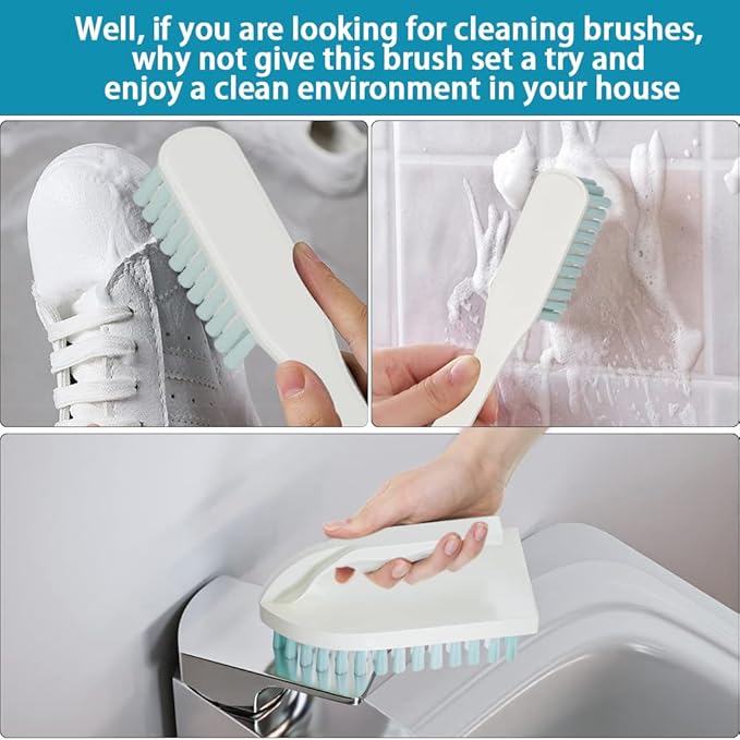 CN1ST 6 PCS Cleaning Brush, Scrub Brush Set for Kitchen and Bathroom Household Use with Various Brushes for Cleaning Dishes, Tiles, Corners and Floors Sky Blue