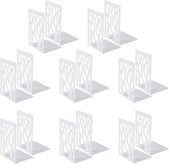 MSDADA Bookends, Book Ends for Shelves, Bookends for Office, Book Ends for Heavy Books, Book Shelf Holder Stand Home Decorative，Metal Bookend Supports, Book Stoppers, White(8 Pairs)