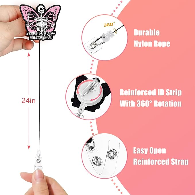 Aoryalps I AM Delightful Retractable Badge Reel Holder Retractable with ID Clip for Nurse Nursing Name Tag Card Nursing Student Teacher Doctor Medical Assistant Work Office Clip-Gifts for Nurse