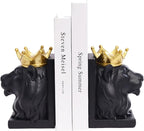 Kakizzy Book Ends Decorative, Lion Bookends for Shelves, Animal Book Stopper Decorative, Modern Book Ends for Heavy Books, Lion Figurines Statues Indoor, Unique Book Lover Gift(Black Lion)