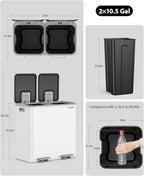 Lovewind Trash Can, 2 x 10.5 Gallon (2 x 40 L) Garbage Can for Kitchen Dual Compartment Recycling Kitchen Step Trash Bin, Stainless Steel Trash and Recycle Bin Combo with Soft-Close Lid, White