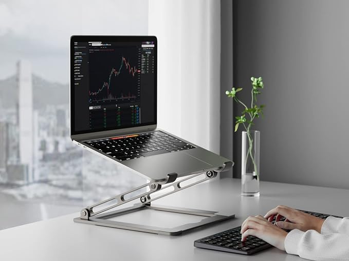 VIGLT Laptop Stand for Desk - Adjustable Laptop Holder, Portable Laptop Riser with Multi-Angle Height Adjustable Computer Stand for MacBook Air/Pro and More Notebooks 10-17.3" - Grey