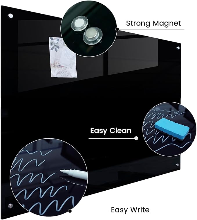 Gooderboard Glass Magnetic Black Board - 48 x36 Inches Frameless Dry Erase Blackboard for Wall, Wall Mounted Glass Board, Writing Board for Office, Meetings and Schools