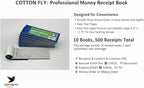Cotton Fly 10 Pack Pre-Numbered Money and Rent Receipt Book, 2-Part Carbonless Duplicate Cash Invoice Book, 50 Sets per Book, 8.5 x 2.75 Inches