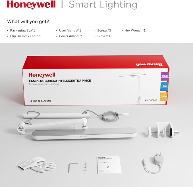 Honeywell LED Desk Lamp with Clamp - 05B02 Upgraded Touch Control Sunturalux Natural Light Clip On Desk Light 4000K 1300LM Dimmable Eye Caring Table Lamp Full Metal Desk Lamps for Home Office