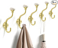 TUNNY Coat Hooks - 5 Pack Brushed Gold Towel Hooks Robe Hooks Decorative Wall Hooks for Bathroom Bedroom Kitchen Towel Robe Clothes Cabinet Closet Bathroom Hardware