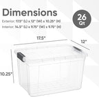 Superio Clear Storage Boxes with Lids, 26.5 Quart Plastic Container Bins for Organizing, Stackable Crates, BPA Free, Non Toxic, Odor Free, Organizers for Home, Office, School, and Dorm