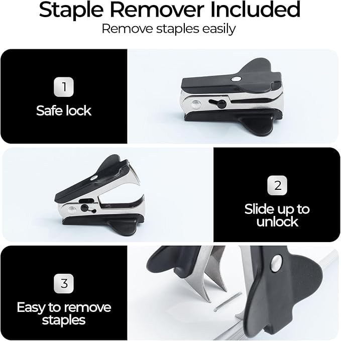 M&G Effortless Stapler 50 Sheet Capacity One-Touch Stapling, Heavy Duty Desktop Stapler Includes 1000 Staples and Remover, Portable Handheld Staplers for Home Office (Black)