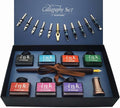 Plotube Calligraphy Pen Set – Includes Wooden Dip Pen, Antique Brass Holder, 11 Nibs, 7 Colors Ink Bottles and Beginner's Manual