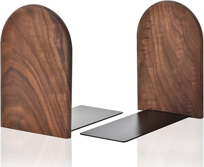 Lauvee Book Ends, Sturdy Wooden Bookends for Shelves - Heavy Duty Non-Slip Book Organizers, Decorative Bookend Holders for Home Office, Library, Black Walnut Universal Economy Bookend, Medium, 1 Pair
