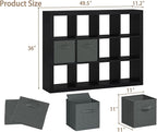 furtble Bookshelf with Storage Bin, 12-Cube Storage Organizer, Modern Wood Open Bookcase, Multifunctional Display Shelf for Living Room, Bedroom, Home Office, Black