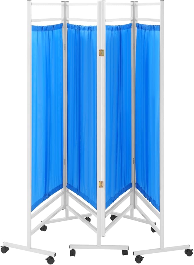 Medical Privacy Screens, Waterproof Nylon Fabric, 78.7 * 70.9 in Foldable Rolling Medical Privacy Screen with Silent Wheels, Suit for Hospitals, Clinics, and Nursing Homes (Blue, 4 Panels)