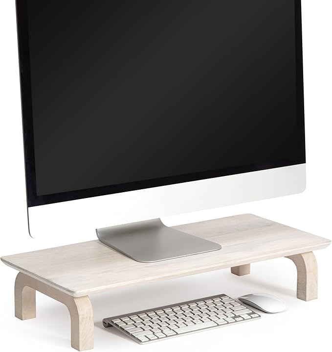 Anji Mountain Monitor Stand - Desktop Organizer & Laptop Riser, Ergonomic Monitor Riser, Space-Saving Monitor Stand for Desk, Durable Construction, Easy Assembly, Ideal for Home & Office,White Wash
