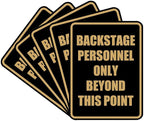 Portrait Round Backstage Personnel Only Beyond This Point Door or Wall Sign Easy Installation | Music | Concert | Festivals Sign (Black Gold) - Medium (5 Pack)