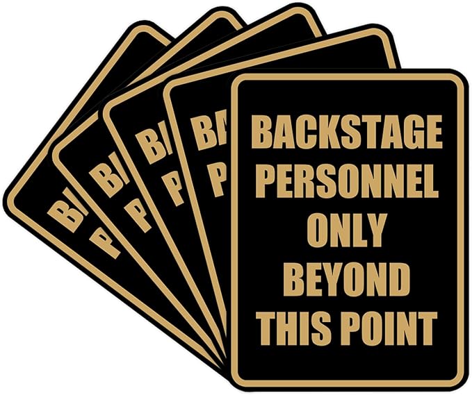 Portrait Round Backstage Personnel Only Beyond This Point Door or Wall Sign Easy Installation | Music | Concert | Festivals Sign (Black Gold) - Large (5 Pack)