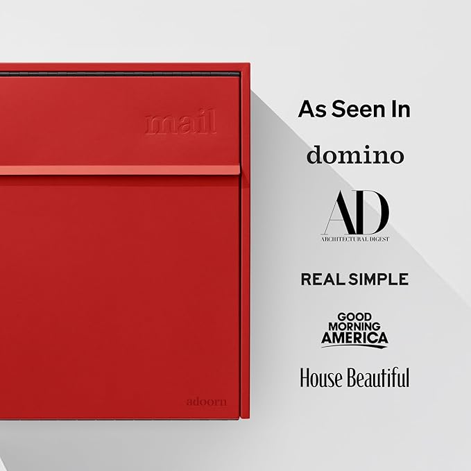 Wall Mount Mailbox - Large, Anti-Theft Locking Mailbox, Weatherproof Mailboxes for Outside The House, 18.5" H x 15" L x 7.5" D - Red