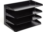 Huron Desktop Horizontal 4-Slot Legal File Binder Organizer Storage Letter Tray, Black Commercial Grade Steel
