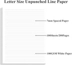 (2-Pack) Unpunched Line Paper - 200 Sheets/400 Pages Loose Leaf Paper Line Refills, Letter Size, 100gsm, White, 8.5" x 11"