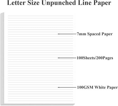 (2-Pack) Unpunched Line Paper - 200 Sheets/400 Pages Loose Leaf Paper Line Refills, Letter Size, 100gsm, White, 8.5" x 11"