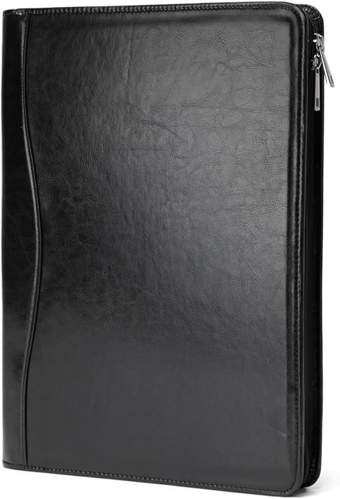 Geslun Vegan Leather Portfolio, Legal Size 8.5 x 14 Pad Holder, Business Padfolio for Men and Women, Zippered 14" Laptop Organizer, Executive Professional Work Travel Notepad Folio, Black