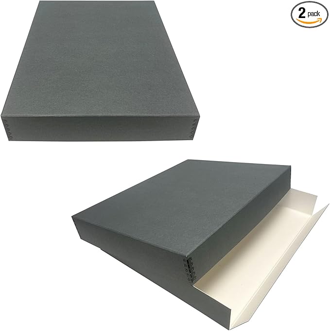 Lineco Museum Archival Storage Box, 17.75x22.75x3 in. Drop Front Design. Acid-Free with Metal Edge. Organize Photos, Pictures, Prints, Documents, Crafts, DIY. Gray, 2 Pack