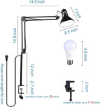 juttilax Swing Arm Desk Lamp for Home Office 360°Adjustable,Tall Metal Clamp on lamp with Bulb,Eye-Caring Clip on Desk Light for Computer Work Study Reading and Drafting