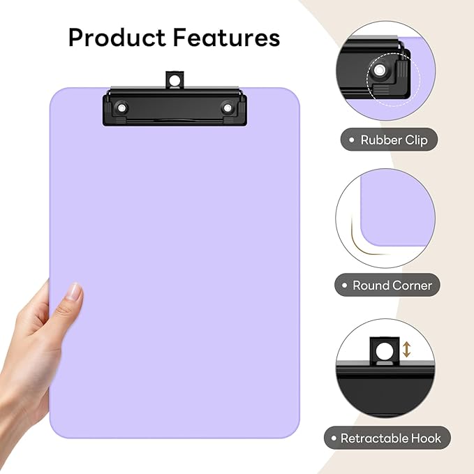 Zoenley A4 Plastic Clipboard Set of 12, Light Colorful 12.5 x 9 Letter Size for Classroom, Students, Teacher, Nurse, 8.5 x 11 Clip Board with Low Profile Black Clip, Office & School Supplies