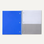 Amazon Basics Wide-Ruled Spiral Notebook with Pocket Divider, for School, Office and Work, 100 Sheets, 8" x 10.5", Assorted Primary Colors, 3-Pack