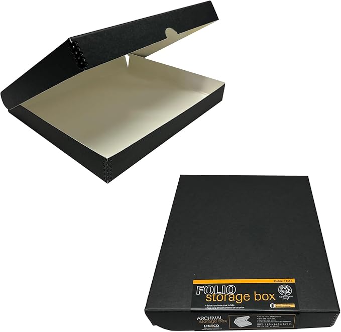 Lineco 11x14 Black Clamshell Archival Folio Storage Box. Acid-Free with Metal Edge, Preserve Photos or Documents, Crafts, DIY. (Pack of 2)