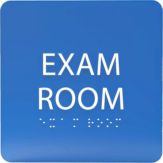 ADA CENTRAL SIGNS - 6" X6" Exam Room Sign - ADA Compliant Tactile Graphics Grade 2 Braille Text Acrylic Wall Signs - Educational Institution Directional Assistance Test Center Door Sign for Schools