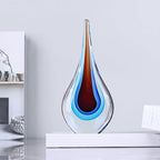 9" Tall Sculpture Hand Blown Glass Decor, Paperweight for Office Desk, Modern Glass Art Figurines Mediterranean Beach House Decor, Living Room Coffee Shelves Table Top Decoration (Red Blue)