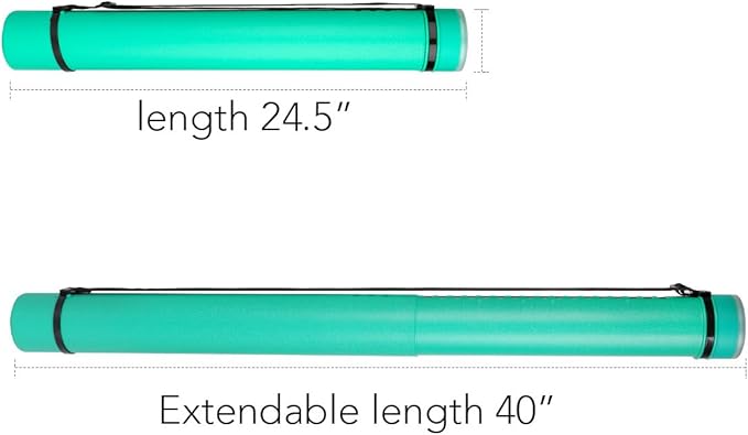 TRANSON Durable Poster Storage Tube with Straps 24"-40" Extendable for Blueprints, Artwork, Maps, Posters Color Green