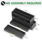 WISUCART Bamboo Desk Organizer Mail Holder Countertop Wood Desk Drawer Tabletop Storage Box Pen Holder Letter Sorter Makeup Organizer for School Home Office Supplies with Pen Holder Black
