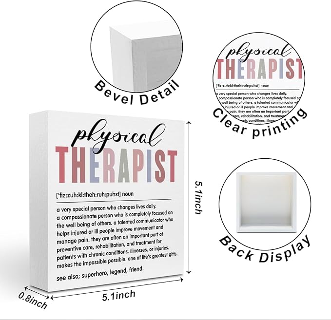 Physical Therapy Gifts, Physical Therapist Gifts Wood Box Sign, Appreciation Gifts PT Gifts for Doctor Therapist Coworker, Therapist Office Decor Living Room Desk Cubicle Table Shelf Decor