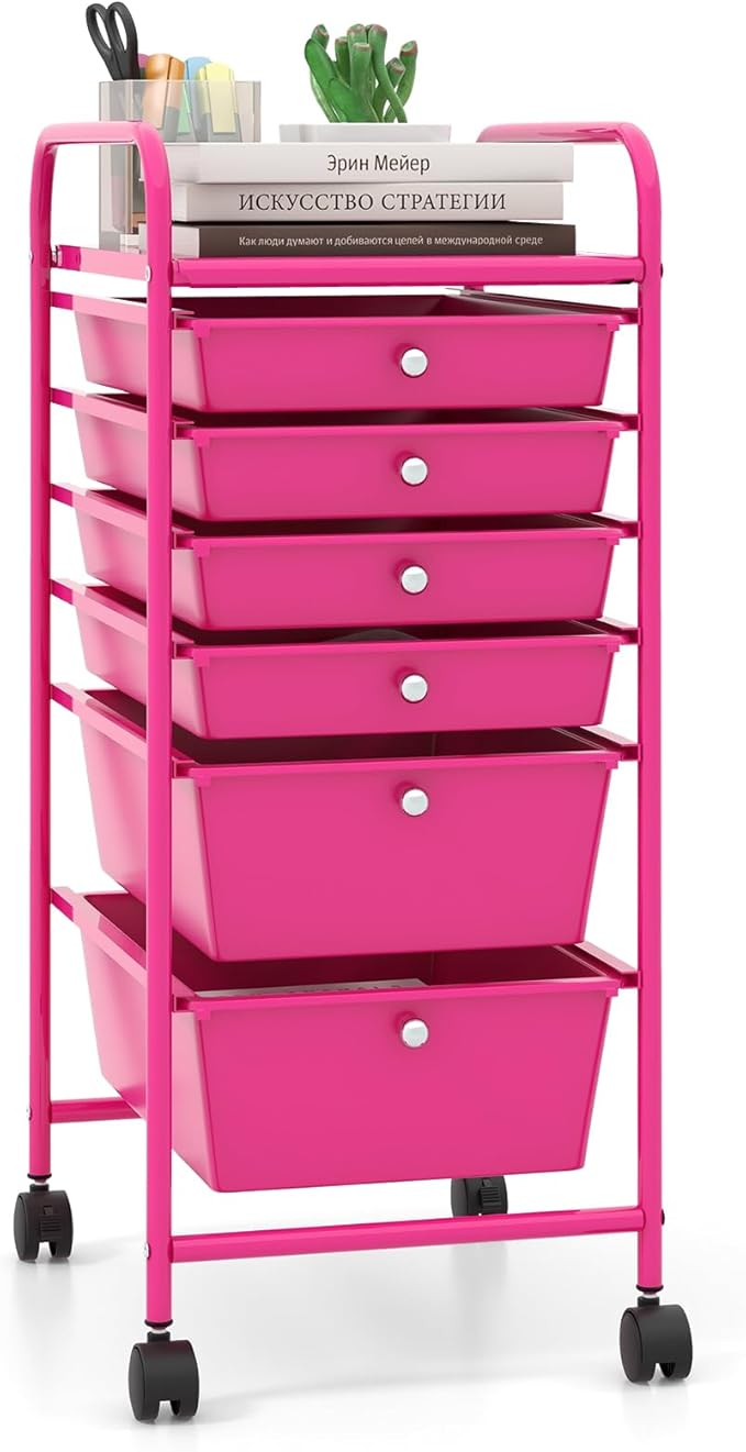 Giantex 6 Storage Drawer Cart Rolling Organizer Cart for Tools Scrapbook Paper Home Office School Multipurpose Mobile Utility Cart (Macaron)