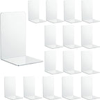16 Pcs Clear Acrylic Bookends for Shelves, Heavy Duty L-Shaped Book Ends for Books, Invisible Book Organizer & Holder for Office, Home, Library