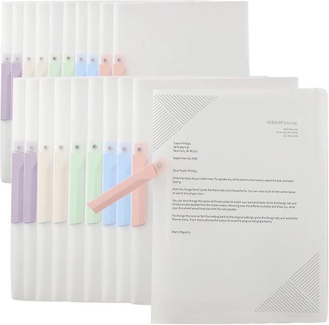 INDKOPVA Plastic Report Covers,20Pcs File Folders Letter A4 Sheet Size, Clear Front Report Covers for Documents Presentation Office School Home Organizer Binder (Plain Color, 20PCS）