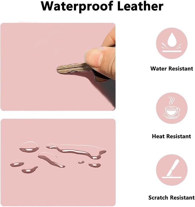 PU Leather Desk Pad Protector Gaming Mouse Pad Non Slip Desk Mat for Keyboard and Mouse Waterproof Desk Writing Pad for Office and Home Desk Accessories(Pink, 23.6 * 11.8)