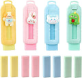 BetterJonny Sliding Retractable Eraser, 4 Color Push Pull Erasers and 8 Refills, Animal Erasers for Pencils Drawing(A)