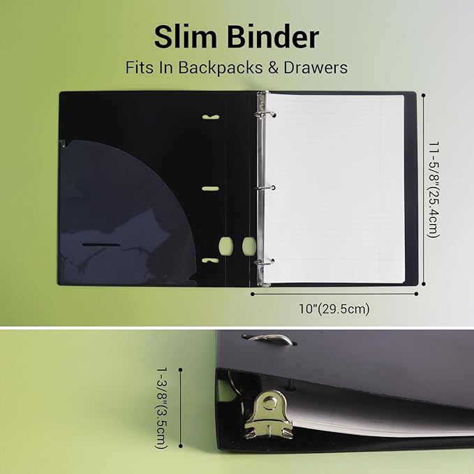 MUKAWA 1 Inch 3 Ring Binder, D-Ring Binder Holds 250 Sheets, PP Cover with Writable Spine Label, Lay-Flat Design, Letter Size 8.5x11, Lightweight for School, Office & Home Organization, 1 Pack, Black